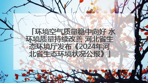 环境空气质量稳中向好 水环境质量持续改善 河北省生态环境厅发布《2024年河北省生态环境状况公报》