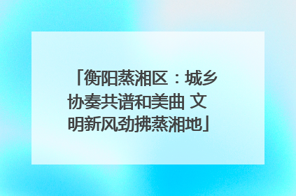 衡阳蒸湘区：城乡协奏共谱和美曲 文明新风劲拂蒸湘地